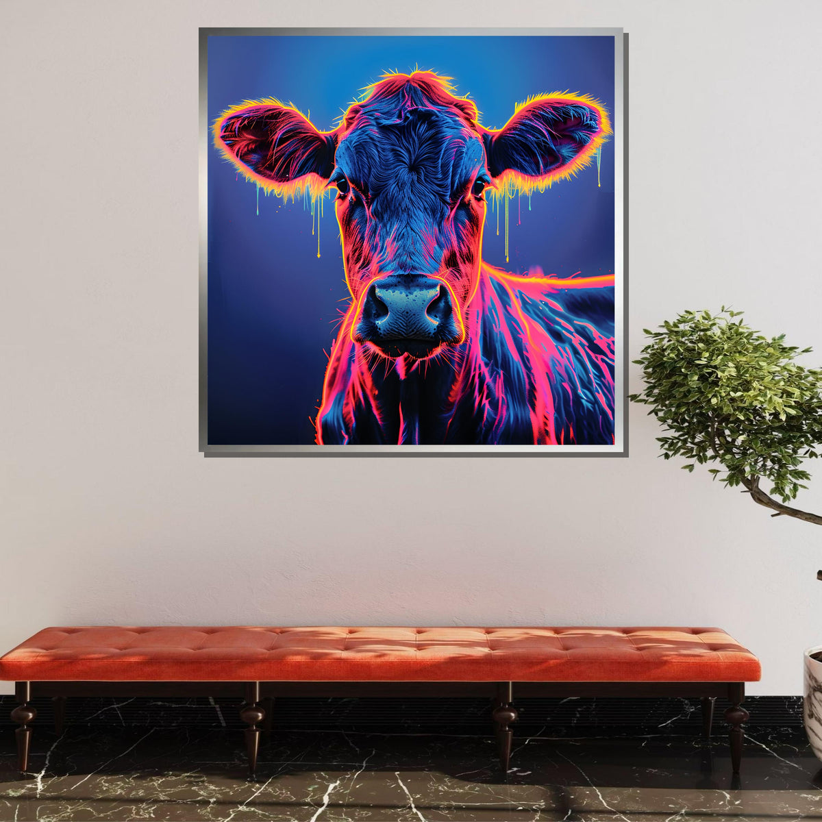 Neon Cow Canvas Art, Vibrant Cow Wall Decor, Psychedelic Animal Print, Colorful Cow Painting, Modern Farmhouse Art,Ready to Hang Canvas