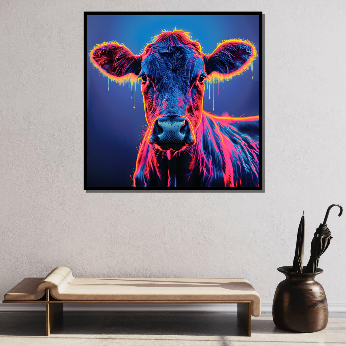Neon Cow Canvas Art, Vibrant Cow Wall Decor, Psychedelic Animal Print, Colorful Cow Painting, Modern Farmhouse Art,Ready to Hang Canvas