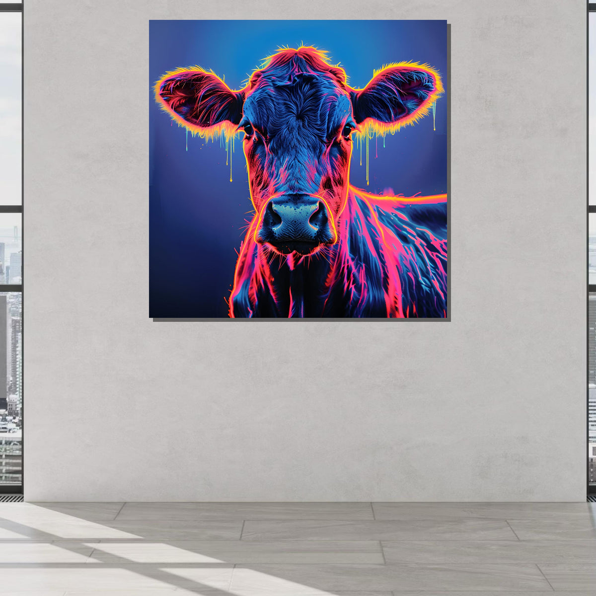 Neon Cow Canvas Art, Vibrant Cow Wall Decor, Psychedelic Animal Print, Colorful Cow Painting, Modern Farmhouse Art,Ready to Hang Canvas