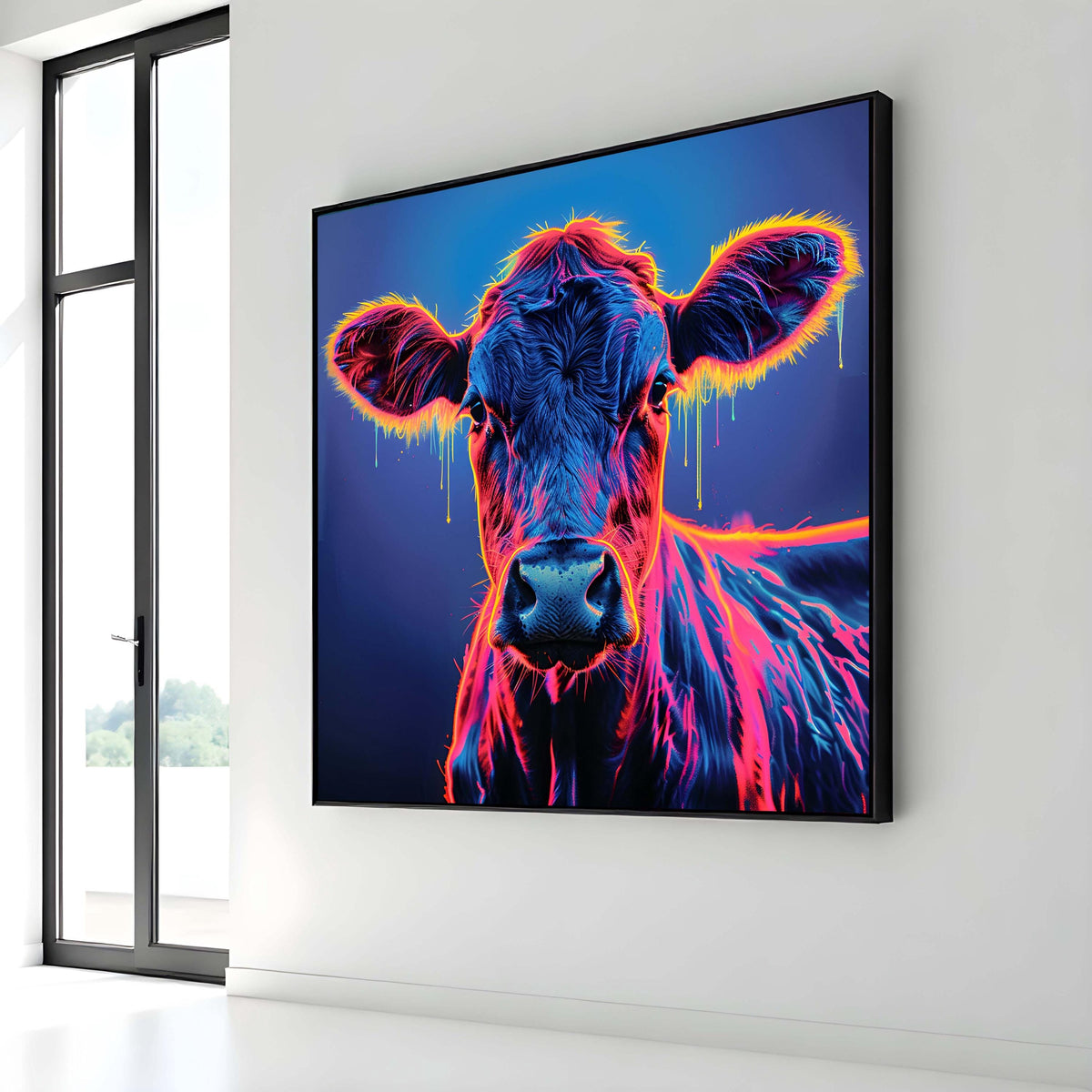 Neon Cow Canvas Art, Vibrant Cow Wall Decor, Psychedelic Animal Print, Colorful Cow Painting, Modern Farmhouse Art,Ready to Hang Canvas