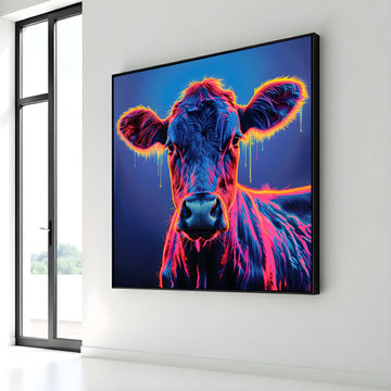 Neon Cow Canvas Art, Vibrant Cow Wall Decor, Psychedelic Animal Print, Colorful Cow Painting, Modern Farmhouse Art,Ready to Hang Canvas