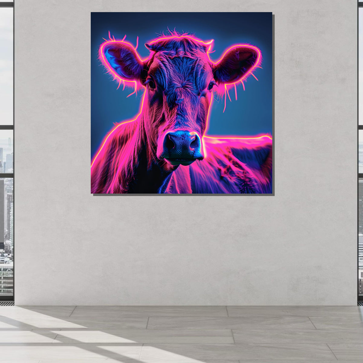 Neon Cow Canvas Art, Vibrant Cow Wall Decor, Psychedelic Animal Print, Colorful Cow Painting, Modern Farmhouse Art,Ready to Hang Canvas