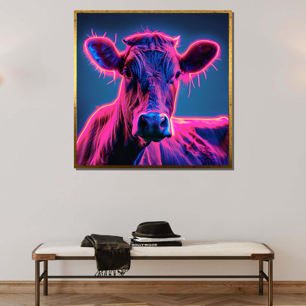 Neon Cow Canvas Art, Vibrant Cow Wall Decor, Psychedelic Animal Print, Colorful Cow Painting, Modern Farmhouse Art,Ready to Hang Canvas