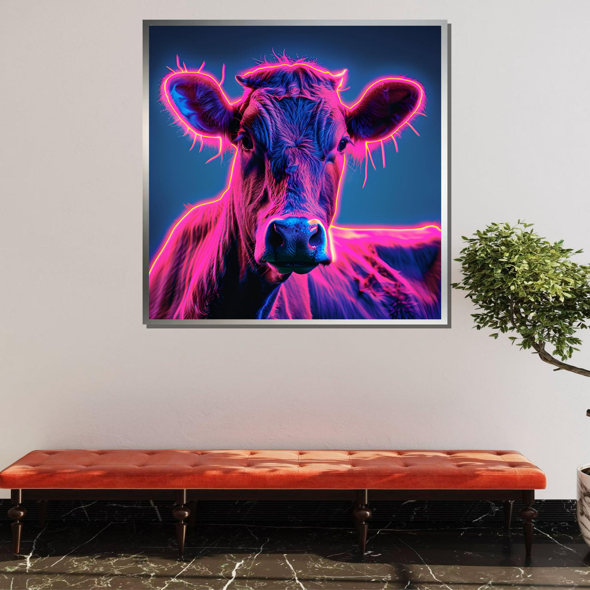 Neon Cow Canvas Art, Vibrant Cow Wall Decor, Psychedelic Animal Print, Colorful Cow Painting, Modern Farmhouse Art,Ready to Hang Canvas