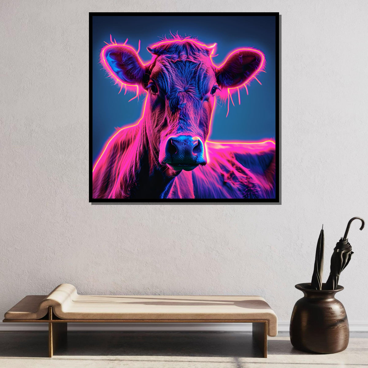 Neon Cow Canvas Art, Vibrant Cow Wall Decor, Psychedelic Animal Print, Colorful Cow Painting, Modern Farmhouse Art,Ready to Hang Canvas