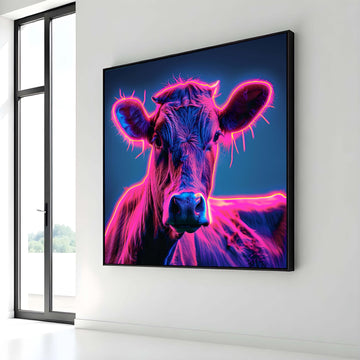 Neon Cow Canvas Art, Vibrant Cow Wall Decor, Psychedelic Animal Print, Colorful Cow Painting, Modern Farmhouse Art,Ready to Hang Canvas