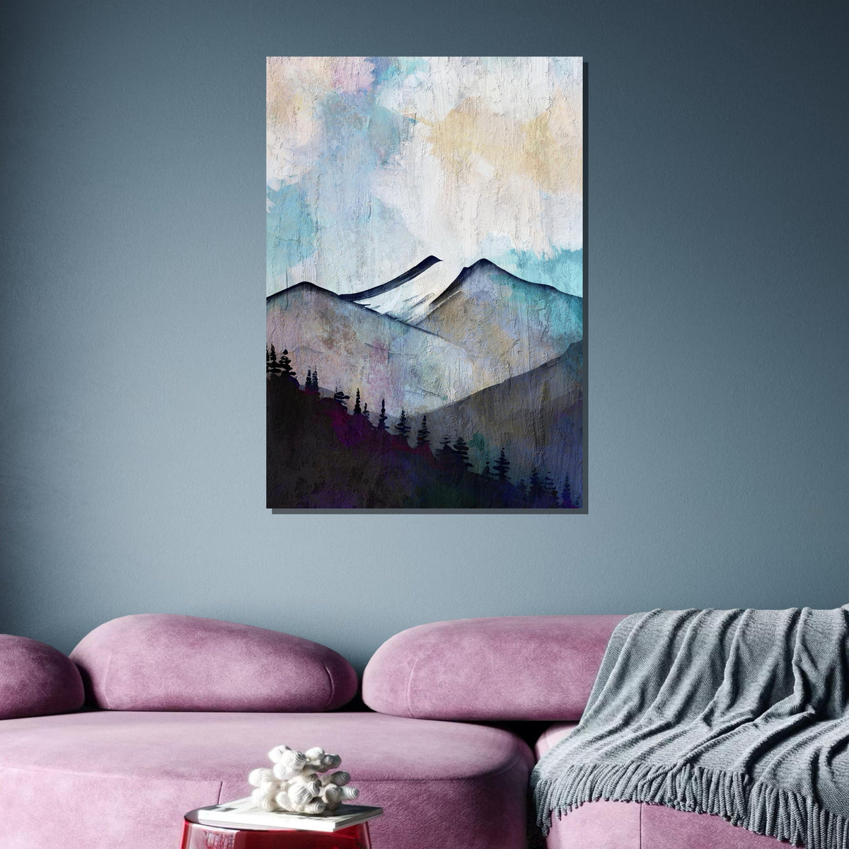 Abstract Mountain Landscape Canvas, Nature Wall Art, Misty Mountain Print, Tranquil Forest Art, Pastel Mountain Decor, Large Wall Art