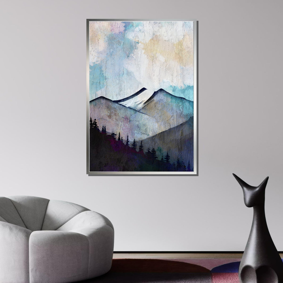 Abstract Mountain Landscape Canvas, Nature Wall Art, Misty Mountain Print, Tranquil Forest Art, Pastel Mountain Decor, Large Wall Art