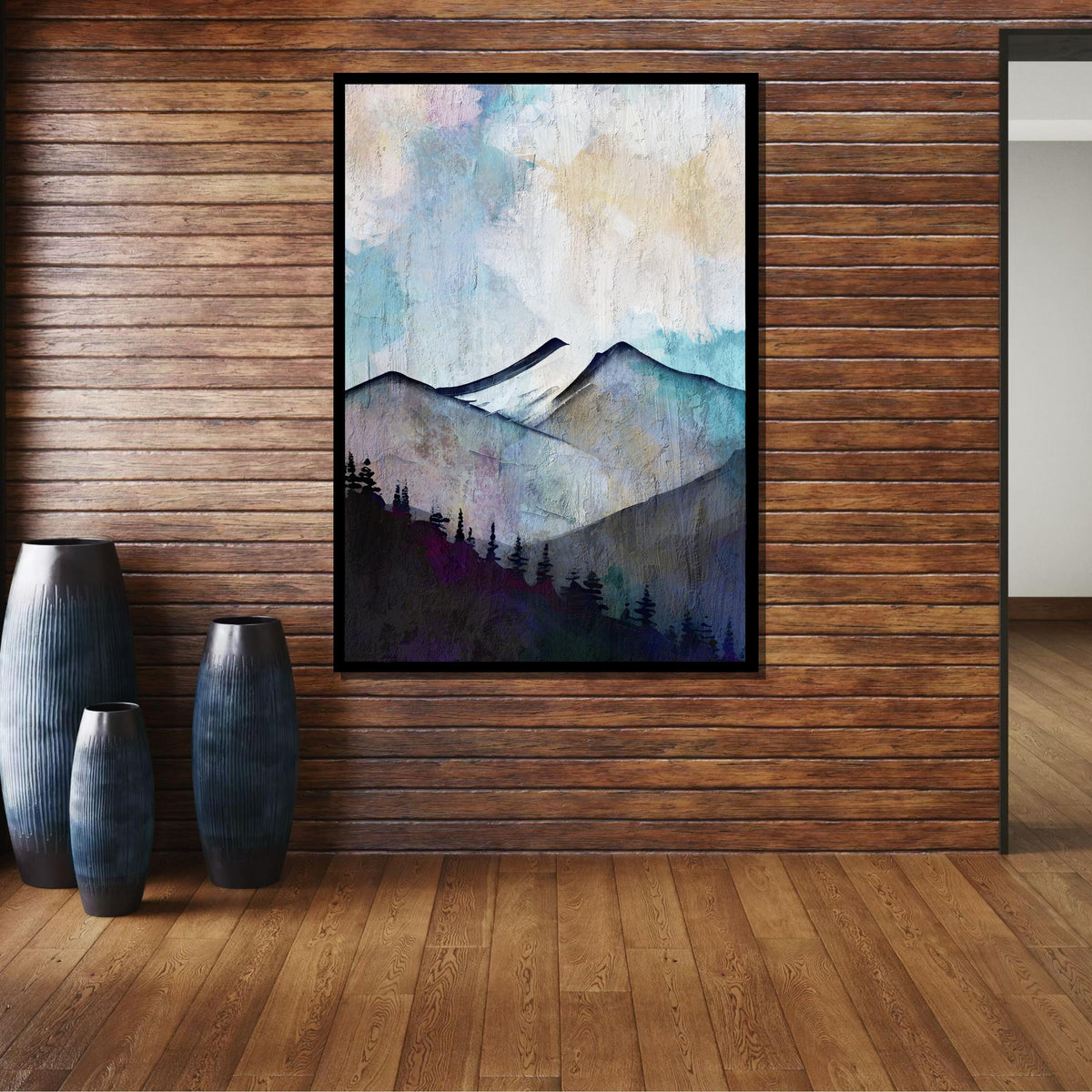 Abstract Mountain Landscape Canvas, Nature Wall Art, Misty Mountain Print, Tranquil Forest Art, Pastel Mountain Decor, Large Wall Art