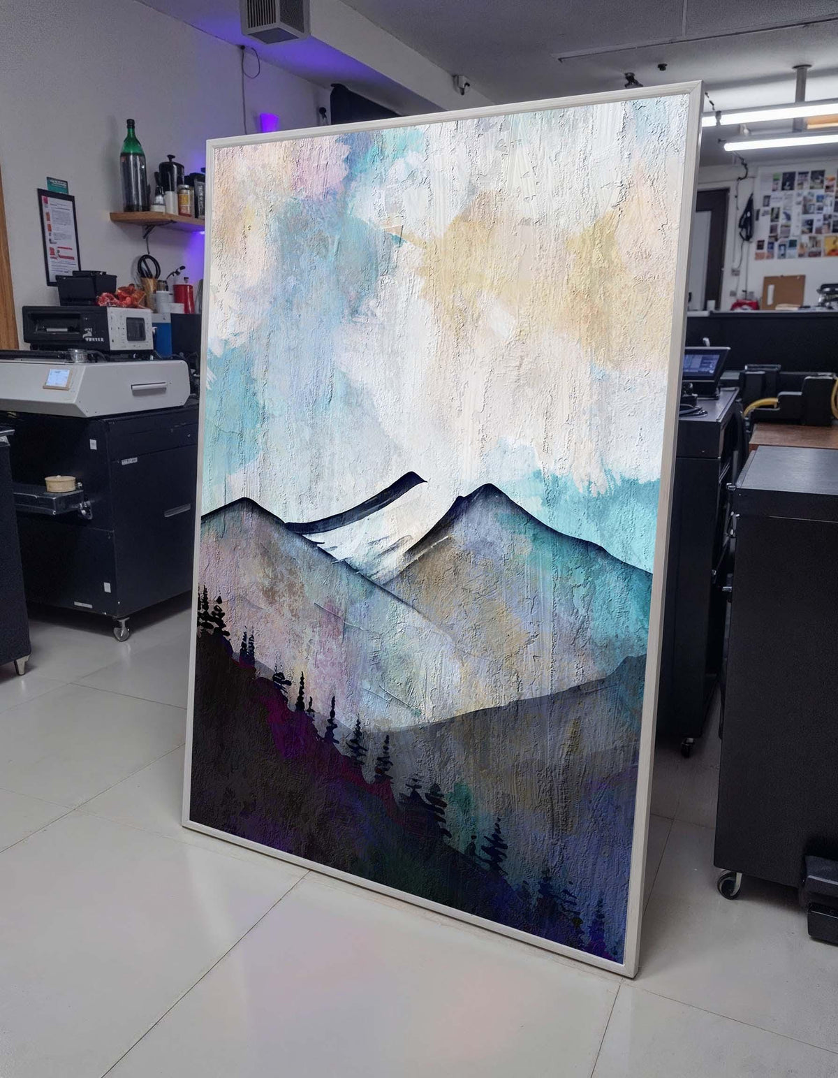 Abstract Mountain Landscape Canvas, Nature Wall Art, Misty Mountain Print, Tranquil Forest Art, Pastel Mountain Decor, Large Wall Art