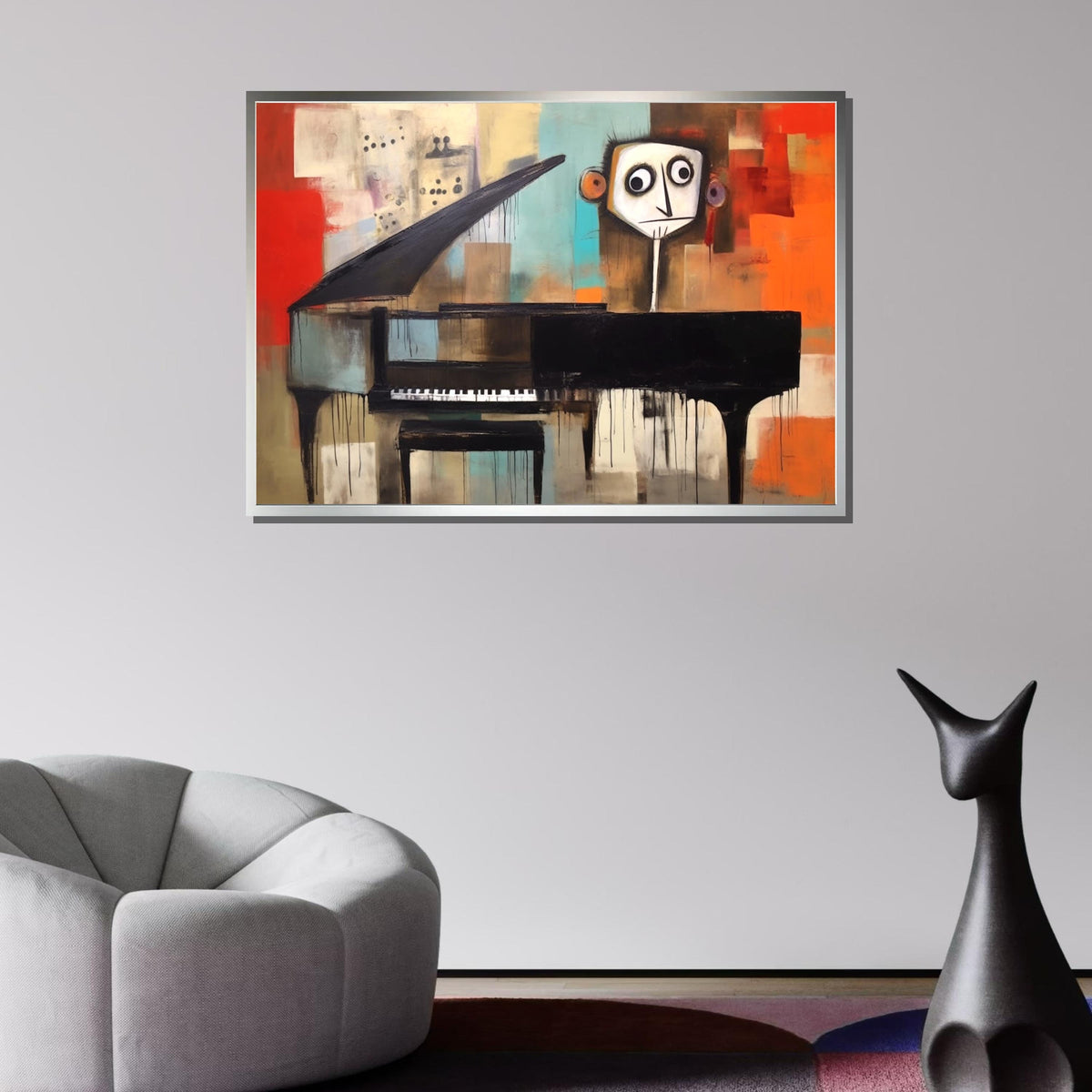 Elegant Pianist Canvas Art, Grand Piano Silhouette, Musical Wall Decor, Passionate Piano Player Painting, Modern Music Art Print