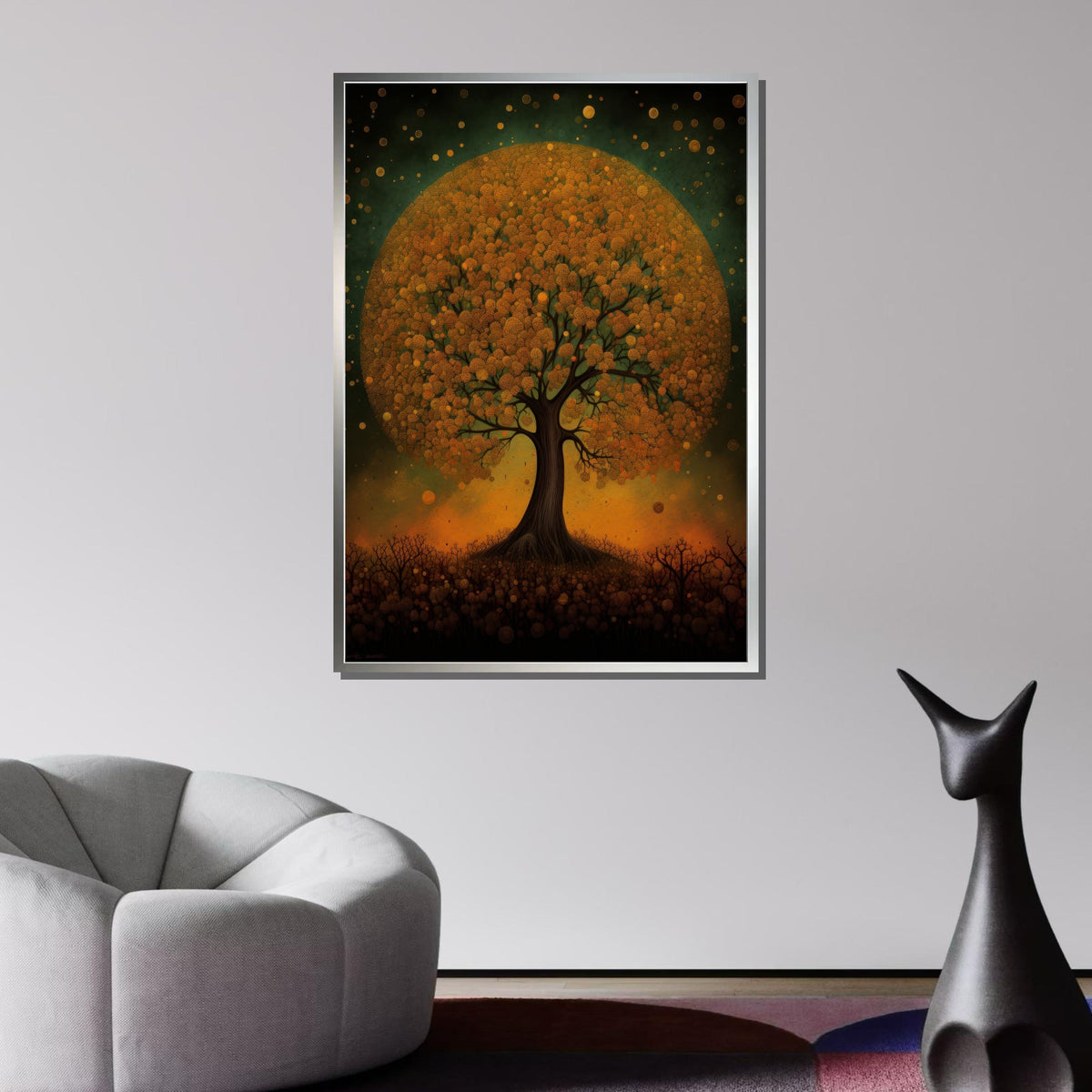 Golden Tree of Life Canvas, Enchanted Forest Art, Abstract Nature Wall Decor, Mystical Tree Painting, Autumn Fantasy Art, Large Wall Art