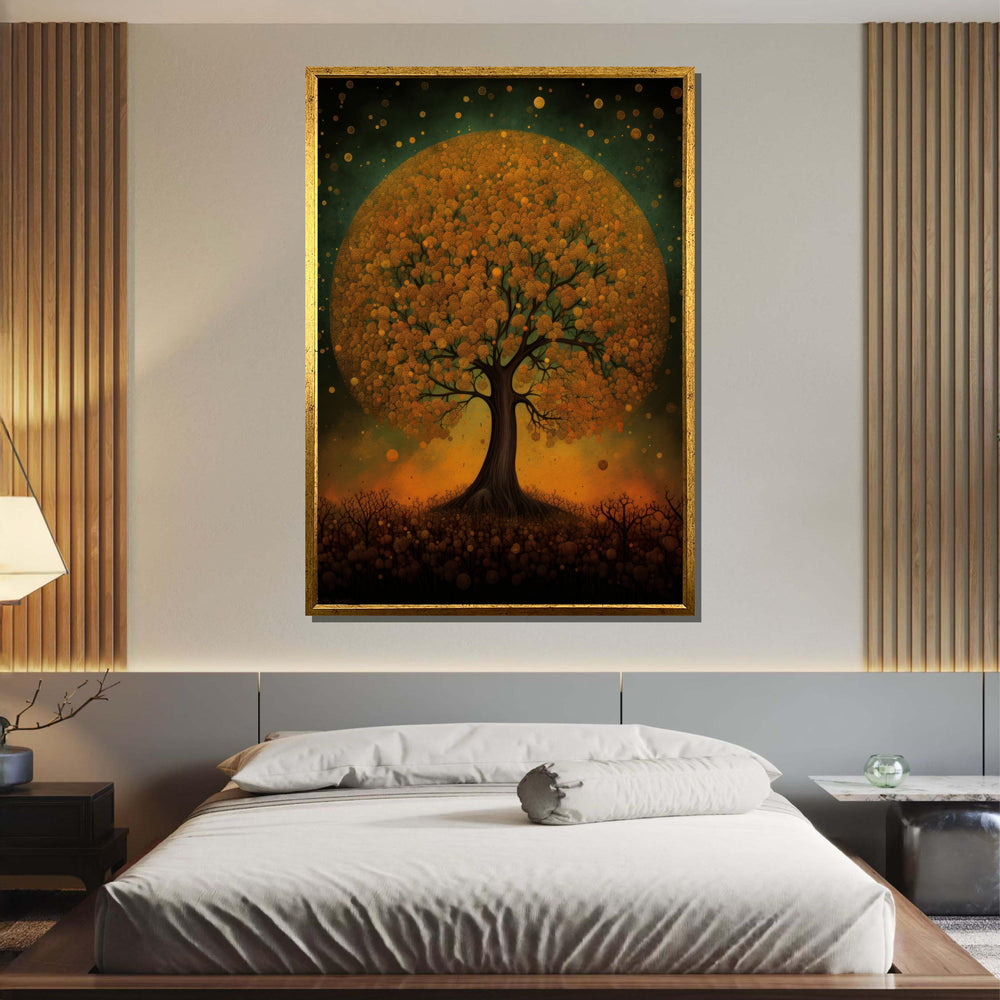 Golden Tree of Life Canvas, Enchanted Forest Art, Abstract Nature Wall Decor, Mystical Tree Painting, Autumn Fantasy Art, Large Wall Art