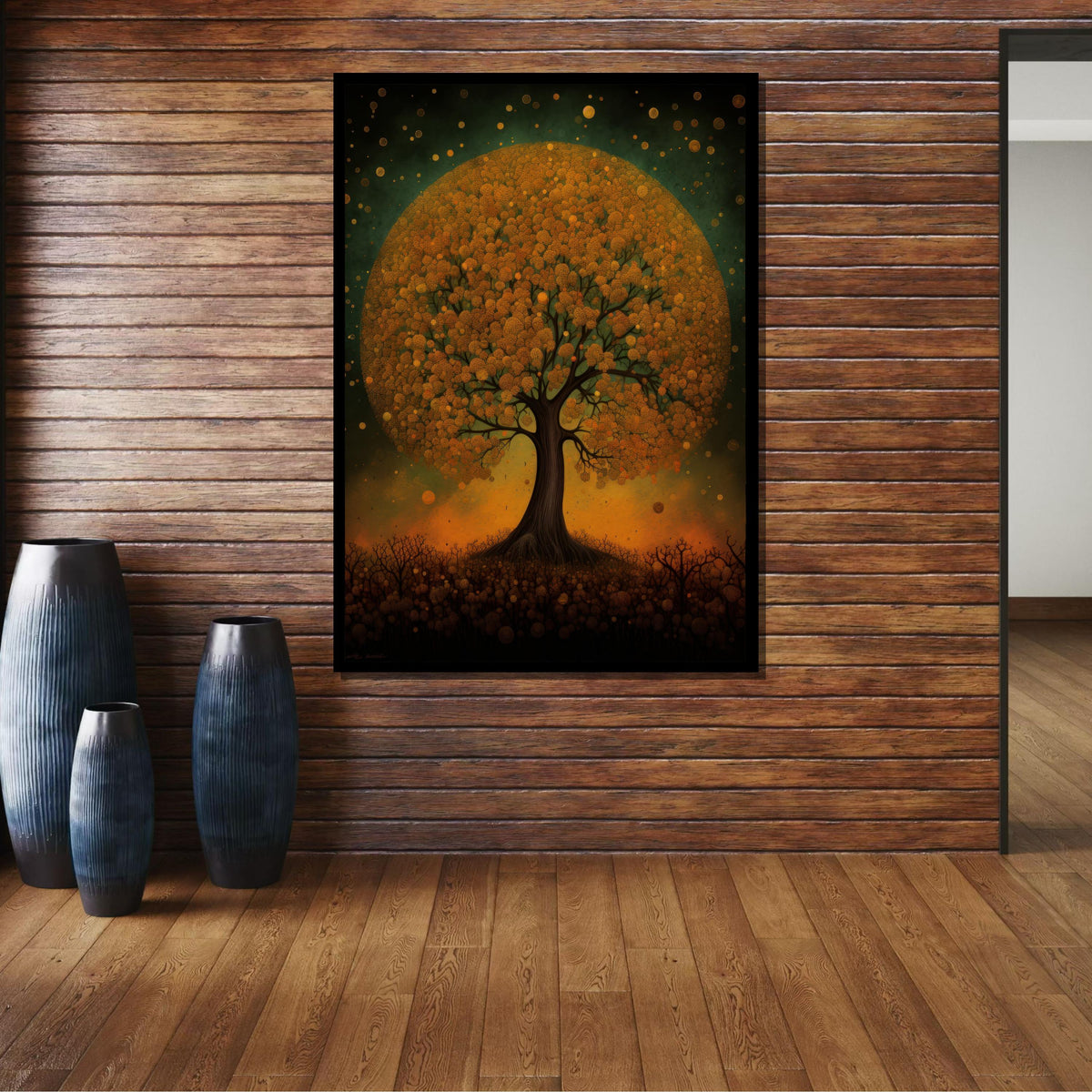 Golden Tree of Life Canvas, Enchanted Forest Art, Abstract Nature Wall Decor, Mystical Tree Painting, Autumn Fantasy Art, Large Wall Art
