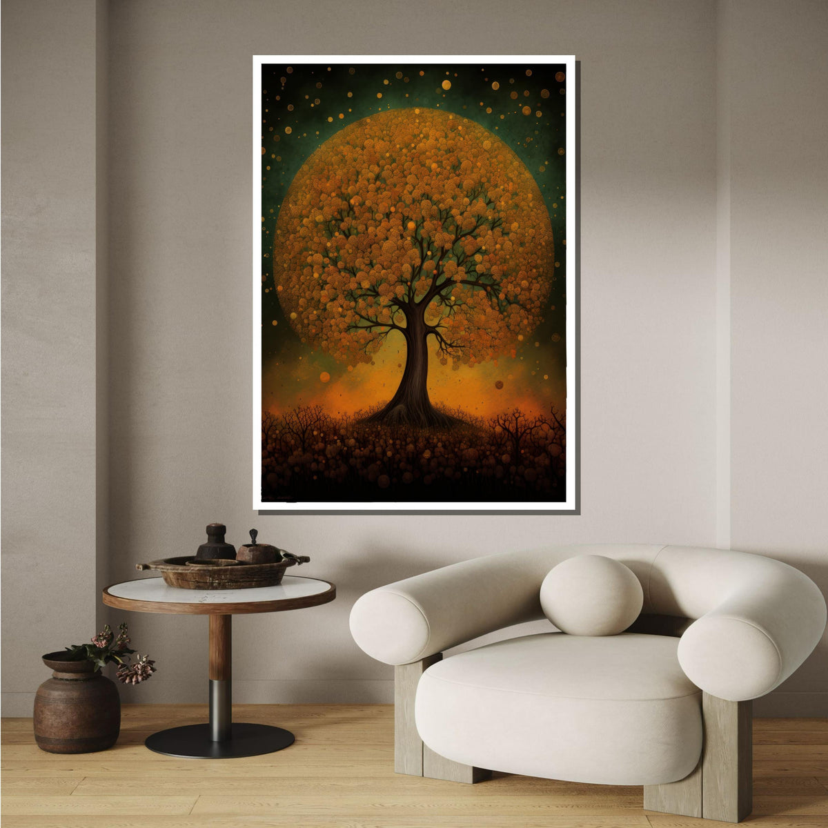 Golden Tree of Life Canvas, Enchanted Forest Art, Abstract Nature Wall Decor, Mystical Tree Painting, Autumn Fantasy Art, Large Wall Art