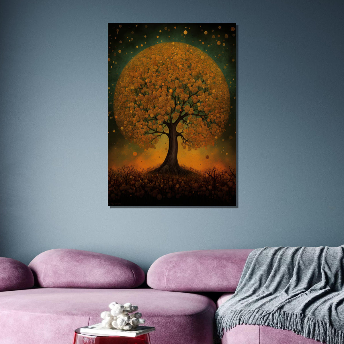 Golden Tree of Life Canvas, Enchanted Forest Art, Abstract Nature Wall Decor, Mystical Tree Painting, Autumn Fantasy Art, Large Wall Art