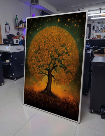 Golden Tree of Life Canvas, Enchanted Forest Art, Abstract Nature Wall Decor, Mystical Tree Painting, Autumn Fantasy Art, Large Wall Art