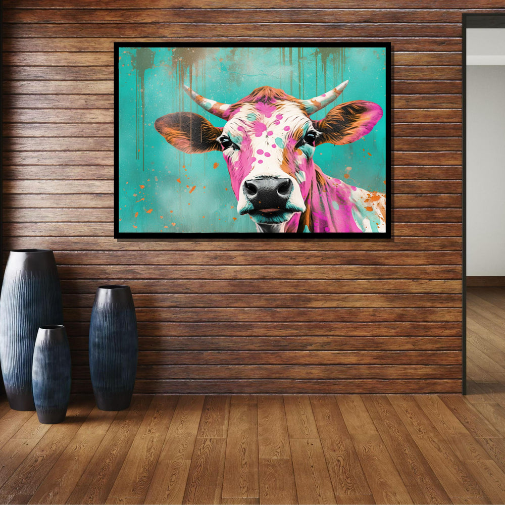 Colorful Cow Canvas Art, Funky Farm Animal Decor, Abstract Pop Art Cow, Vibrant Wall Art, Playful Animal Print, Large Wall Art
