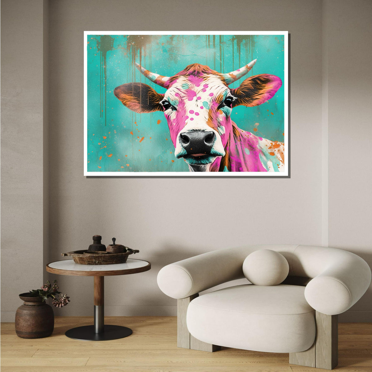 Colorful Cow Canvas Art, Funky Farm Animal Decor, Abstract Pop Art Cow, Vibrant Wall Art, Playful Animal Print, Large Wall Art