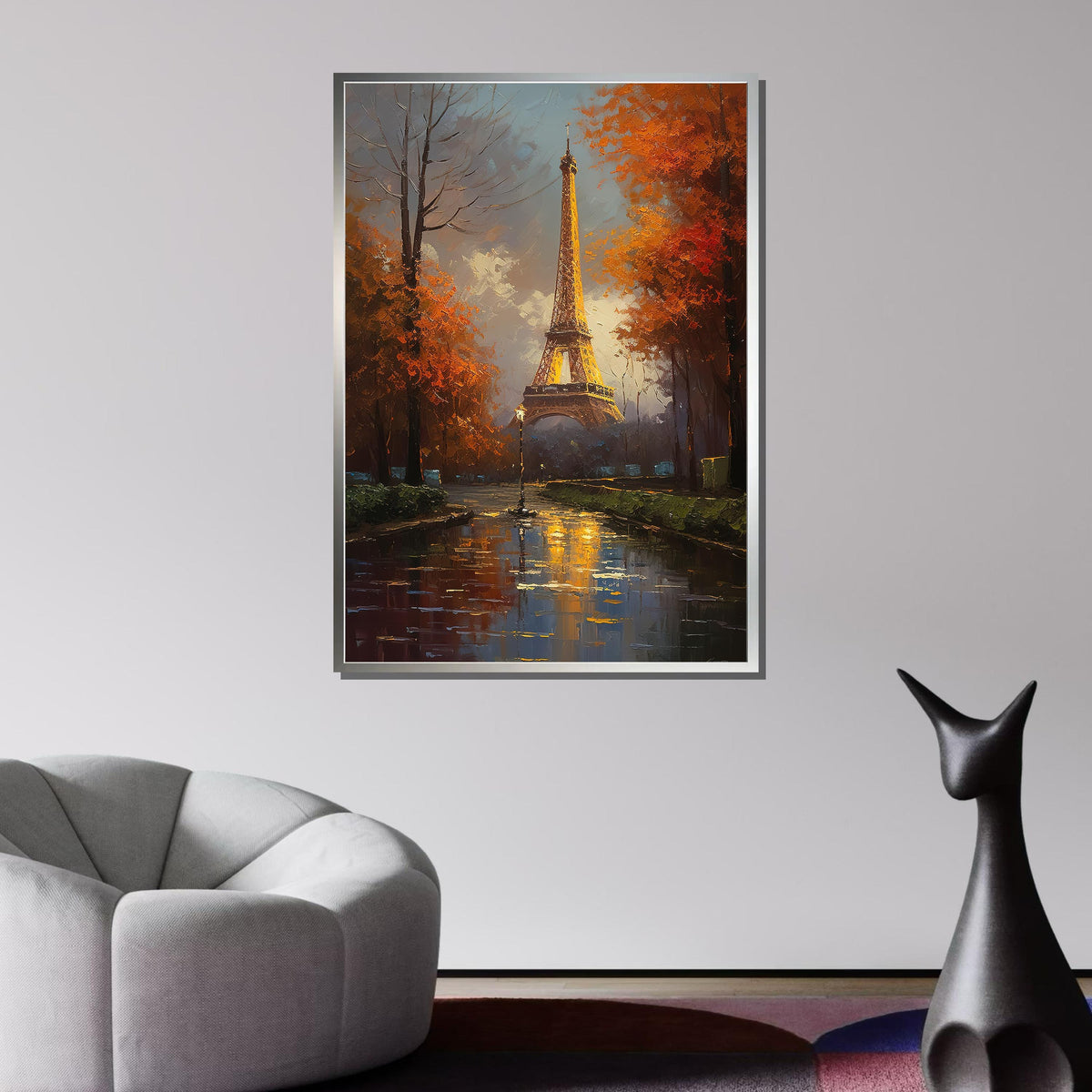 Paris Eiffel Tower in Autumn Canvas, Romantic Cityscape Wall Art, Fall Evening in Paris, Illuminated Eiffel Tower Painting, French Decor