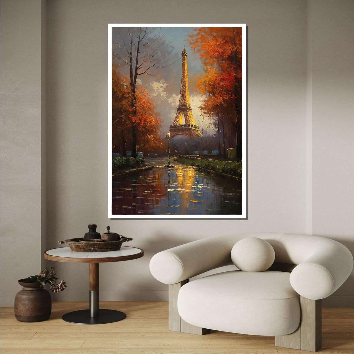 Paris Eiffel Tower in Autumn Canvas, Romantic Cityscape Wall Art, Fall Evening in Paris, Illuminated Eiffel Tower Painting, French Decor