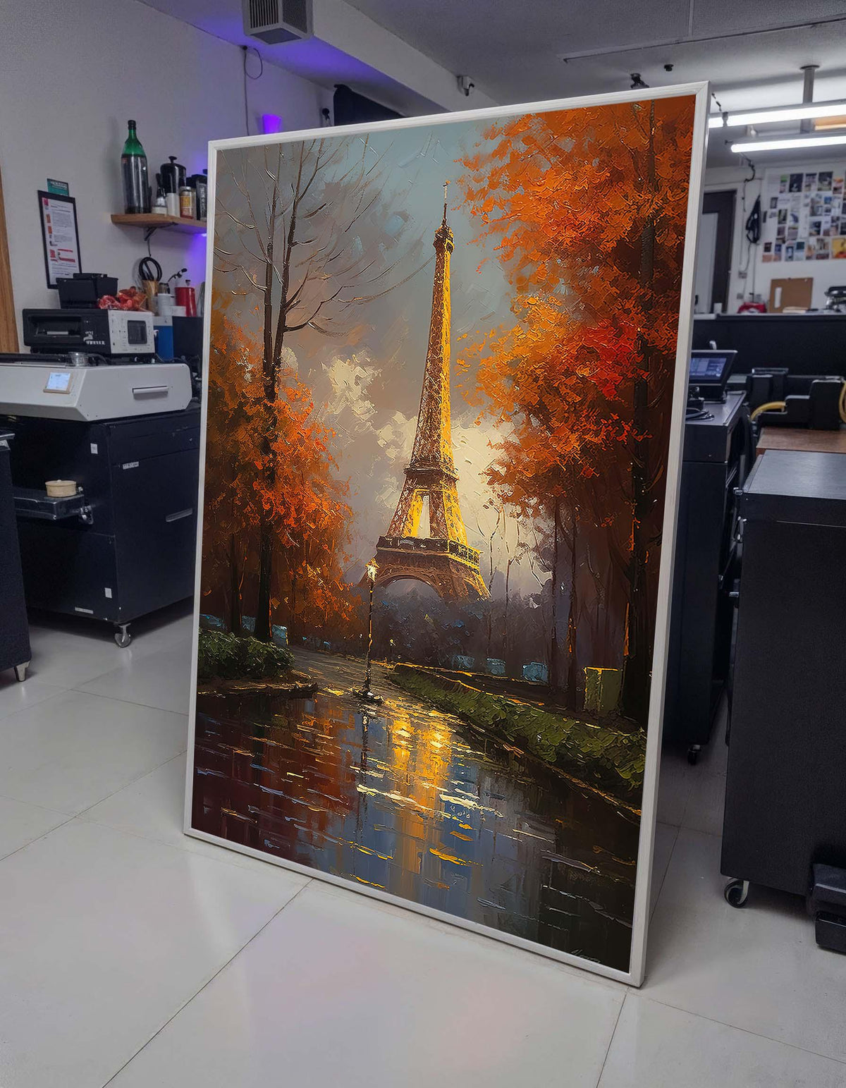 Paris Eiffel Tower in Autumn Canvas, Romantic Cityscape Wall Art, Fall Evening in Paris, Illuminated Eiffel Tower Painting, French Decor
