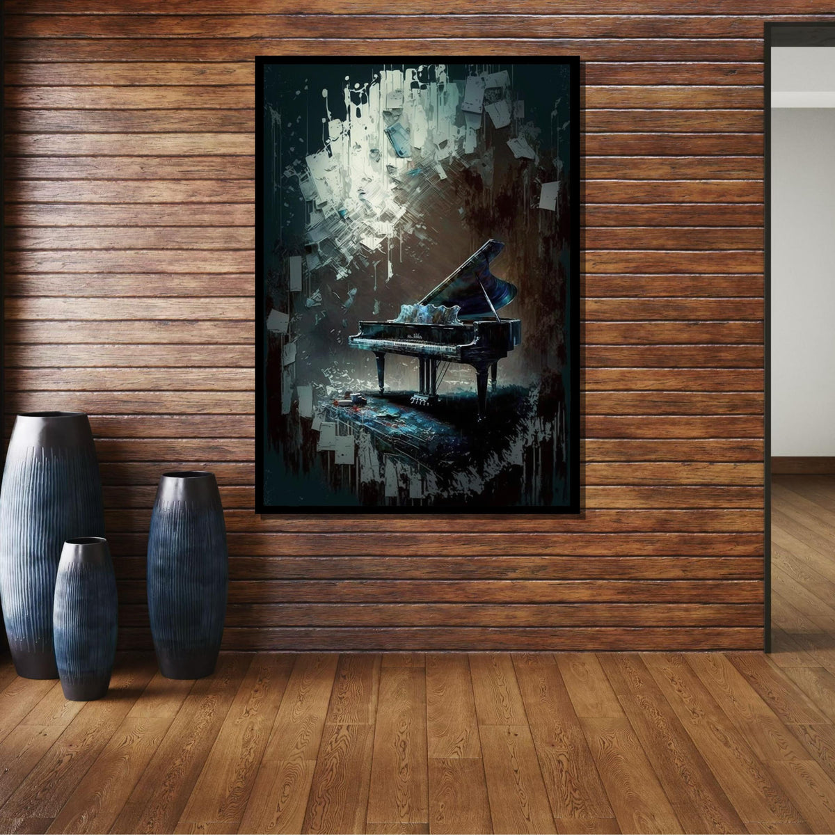 Abstract Grand Piano Canvas Art, Musical Surrealism Wall Decor, Dark and Moody Piano Painting,Artistic Music Room Print,Instrument Art