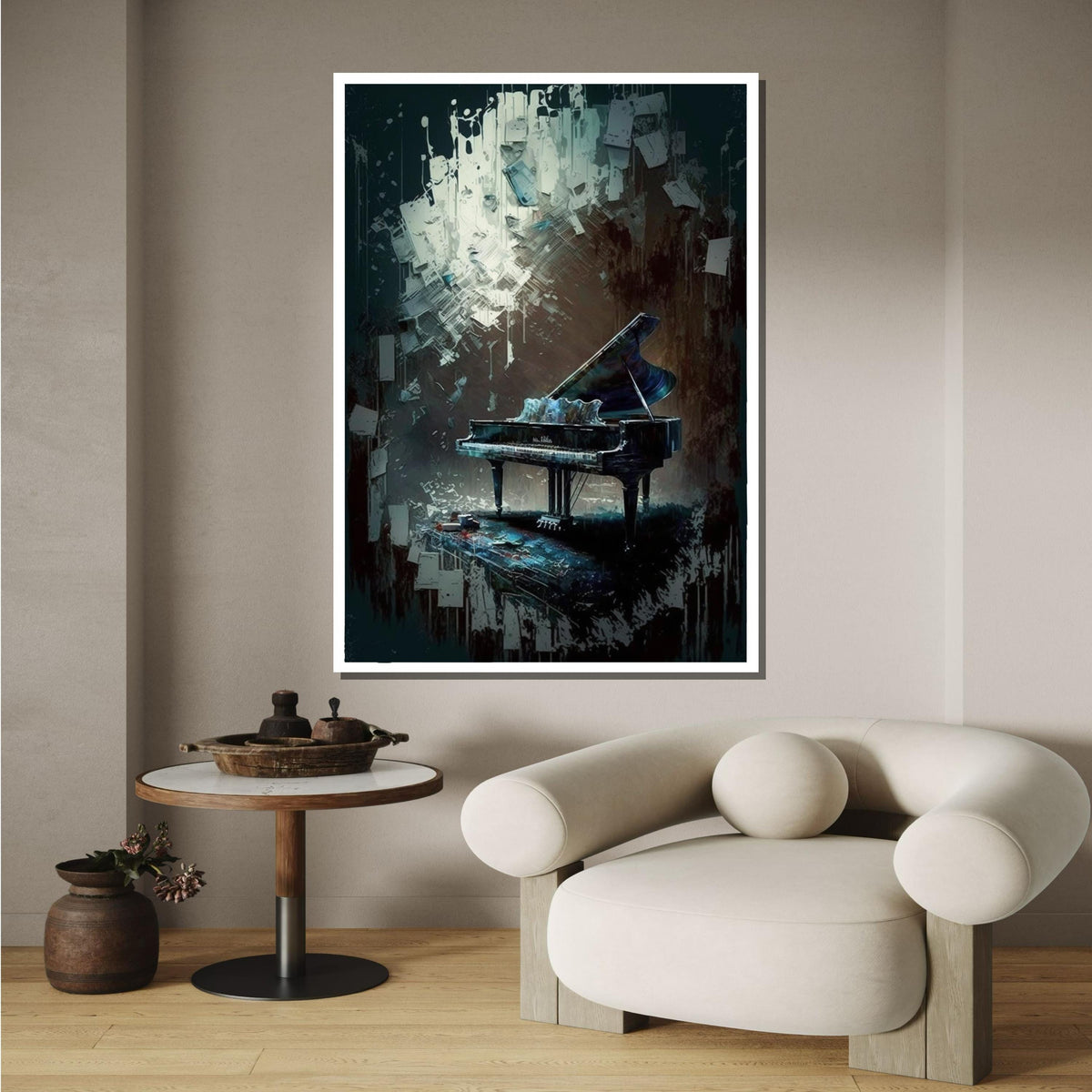 Abstract Grand Piano Canvas Art, Musical Surrealism Wall Decor, Dark and Moody Piano Painting,Artistic Music Room Print,Instrument Art