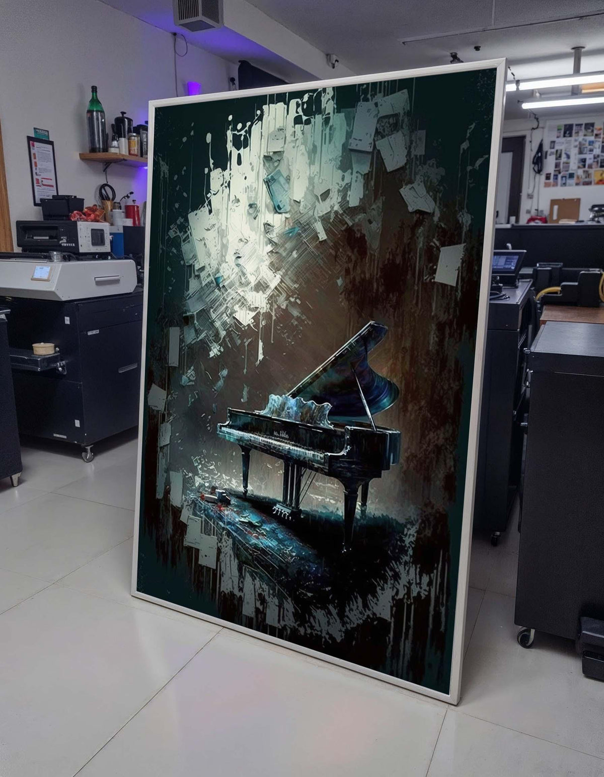 Abstract Grand Piano Canvas Art, Musical Surrealism Wall Decor, Dark and Moody Piano Painting,Artistic Music Room Print,Instrument Art