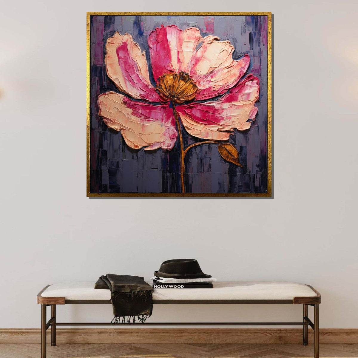 Bold Pink Flower Canvas Art, Textured Floral Painting, Modern Botanical Wall Decor, Vibrant Flower Art, Abstract Blossom Print