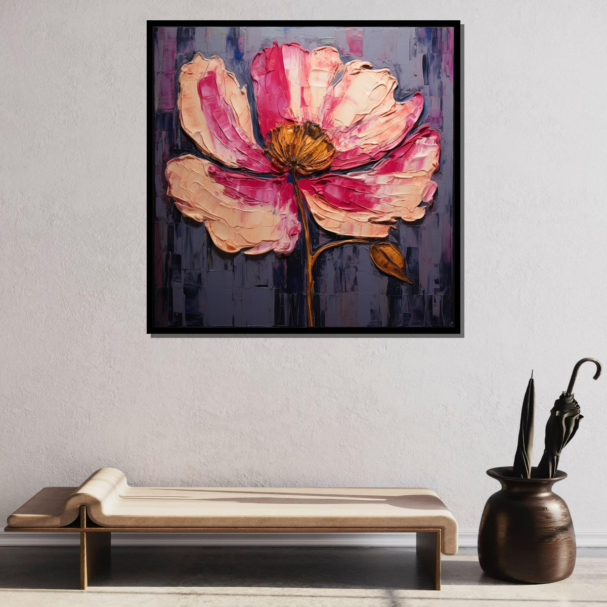 Bold Pink Flower Canvas Art, Textured Floral Painting, Modern Botanical Wall Decor, Vibrant Flower Art, Abstract Blossom Print