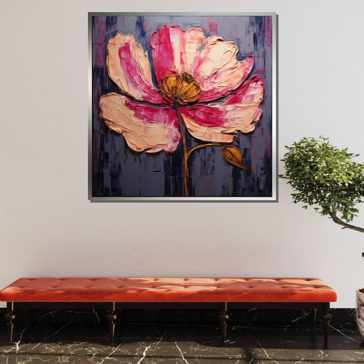 Bold Pink Flower Canvas Art, Textured Floral Painting, Modern Botanical Wall Decor, Vibrant Flower Art, Abstract Blossom Print