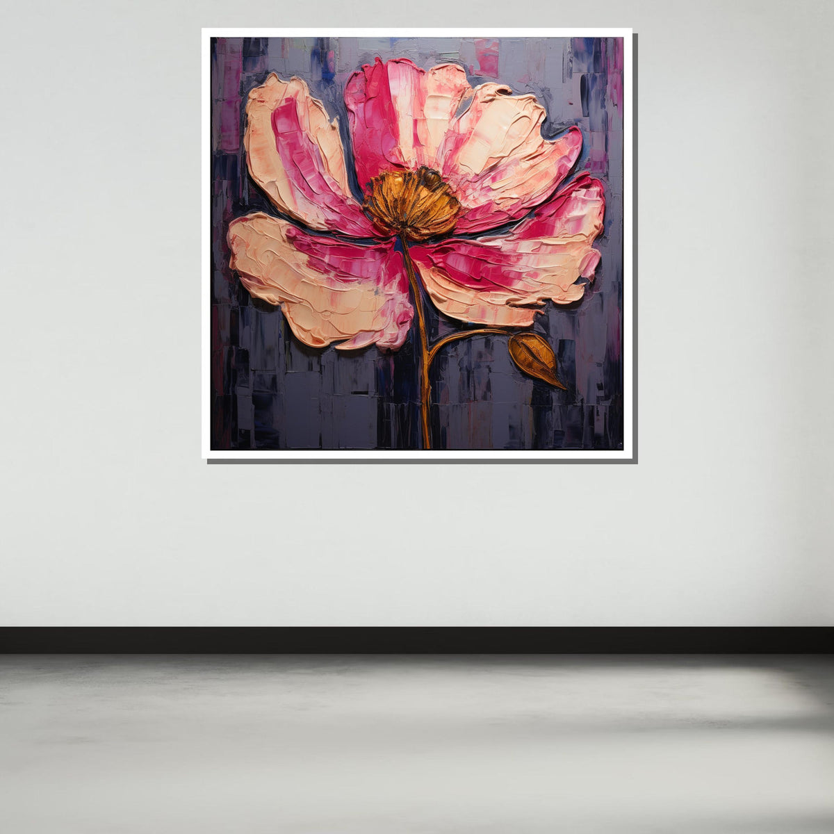 Bold Pink Flower Canvas Art, Textured Floral Painting, Modern Botanical Wall Decor, Vibrant Flower Art, Abstract Blossom Print