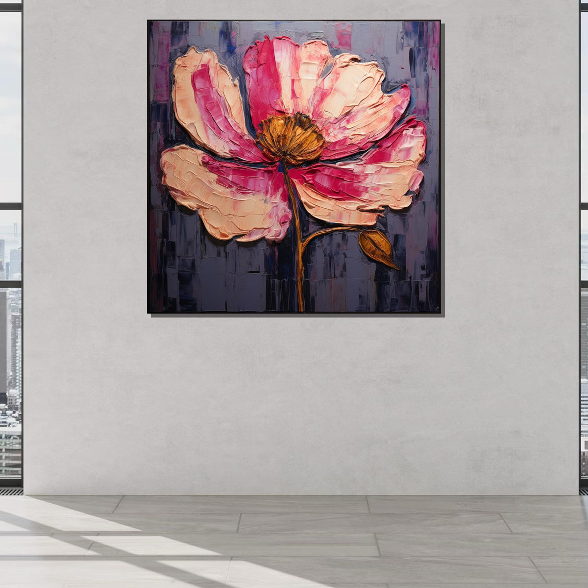 Bold Pink Flower Canvas Art, Textured Floral Painting, Modern Botanical Wall Decor, Vibrant Flower Art, Abstract Blossom Print