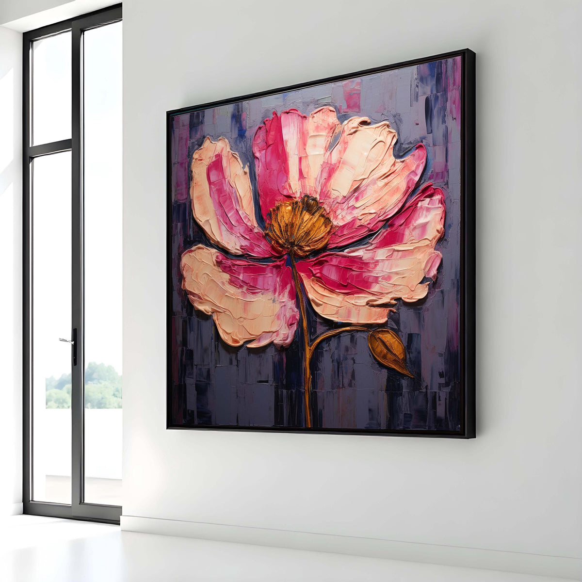 Bold Pink Flower Canvas Art, Textured Floral Painting, Modern Botanical Wall Decor, Vibrant Flower Art, Abstract Blossom Print