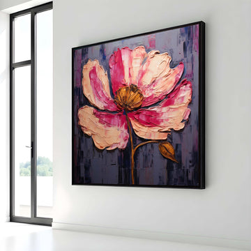 Bold Pink Flower Canvas Art, Textured Floral Painting, Modern Botanical Wall Decor, Vibrant Flower Art, Abstract Blossom Print