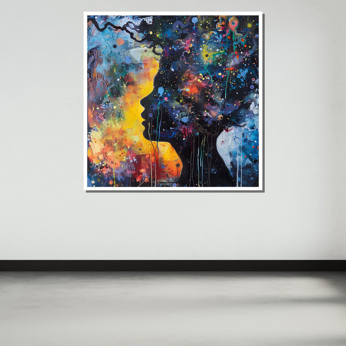 Cosmic Dreamscape Portrait, Abstract Universe Silhouette Art, Colorful Space-Inspired Wall Art, Psychedelic Galaxy Canvas