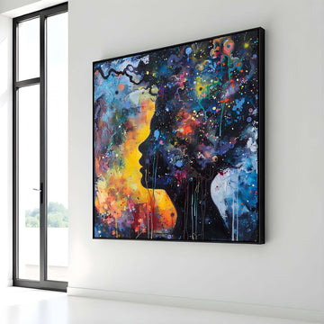 Cosmic Dreamscape Portrait, Abstract Universe Silhouette Art, Colorful Space-Inspired Wall Art, Psychedelic Galaxy Canvas