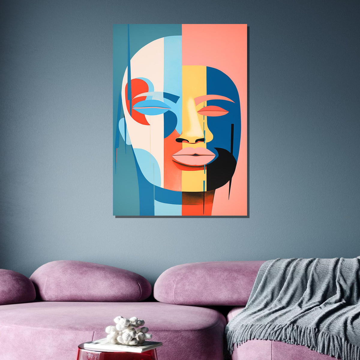 Modern Abstract Face Art, Color Block Portrait, Minimalist Geometric Canvas, Contemporary Wall Art, Large Wall Art