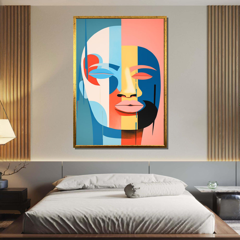 Modern Abstract Face Art, Color Block Portrait, Minimalist Geometric Canvas, Contemporary Wall Art, Large Wall Art