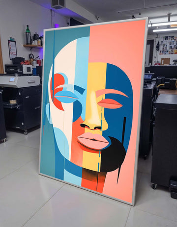 Modern Abstract Face Art, Color Block Portrait, Minimalist Geometric Canvas, Contemporary Wall Art, Large Wall Art