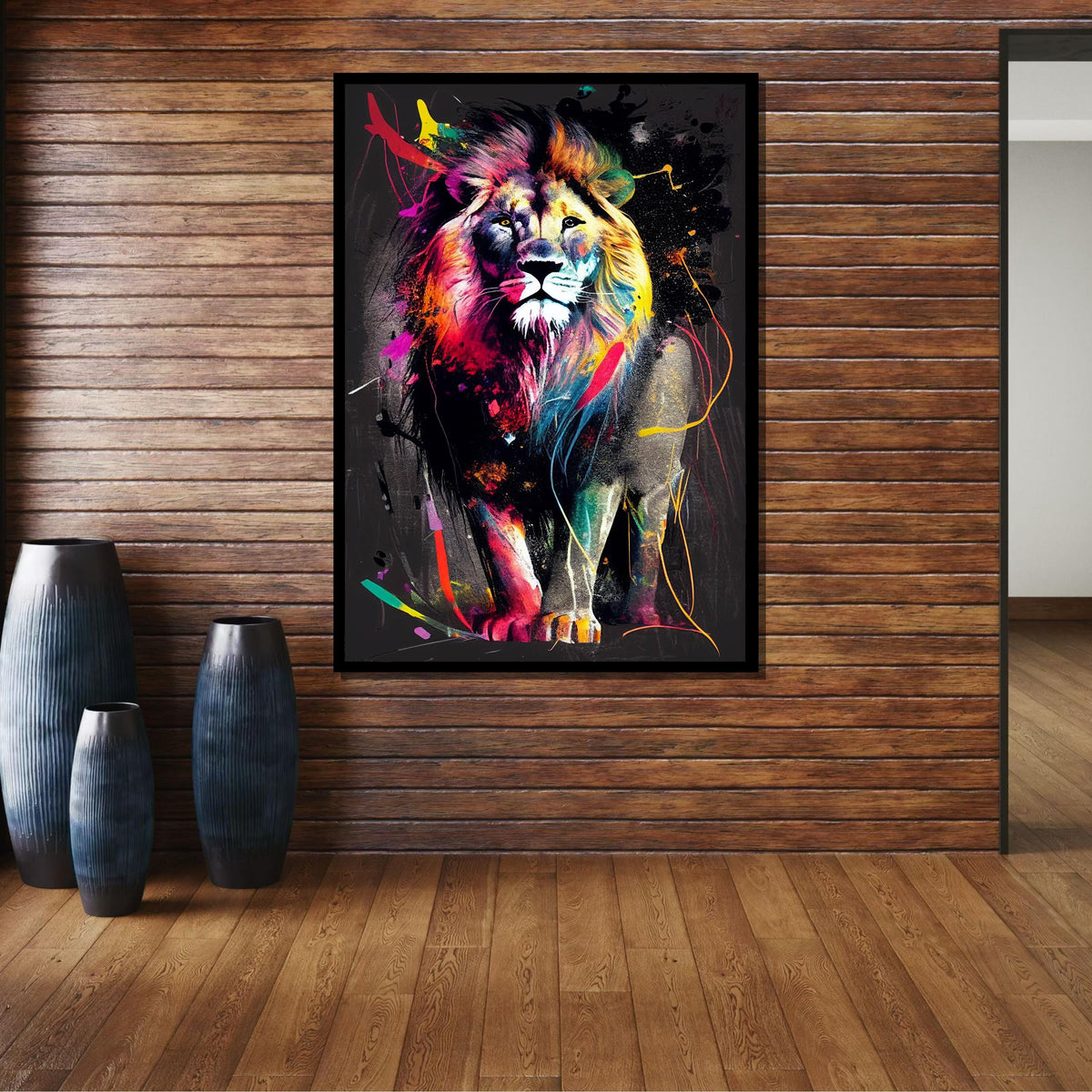 Vibrant Lion Splash Art,Colorful Abstract Lion Canvas,Modern Pop Art Animal Print,Bold Lion Wall Decor, Ready to Hang,Vibrant Wildlife Print
