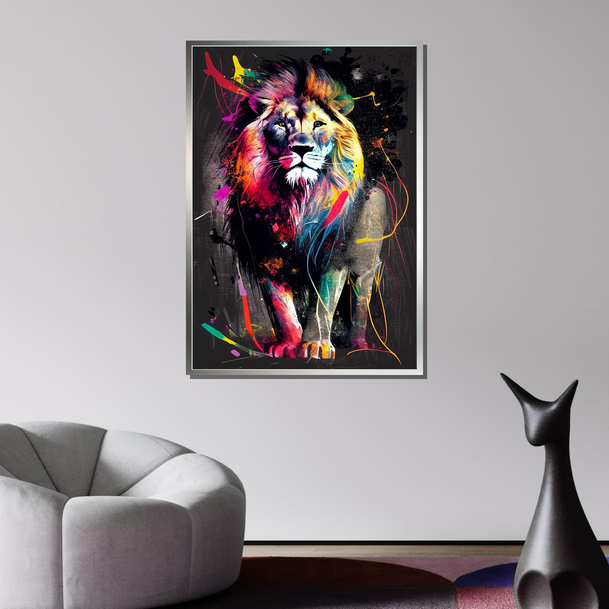Vibrant Lion Splash Art,Colorful Abstract Lion Canvas,Modern Pop Art Animal Print,Bold Lion Wall Decor, Ready to Hang,Vibrant Wildlife Print