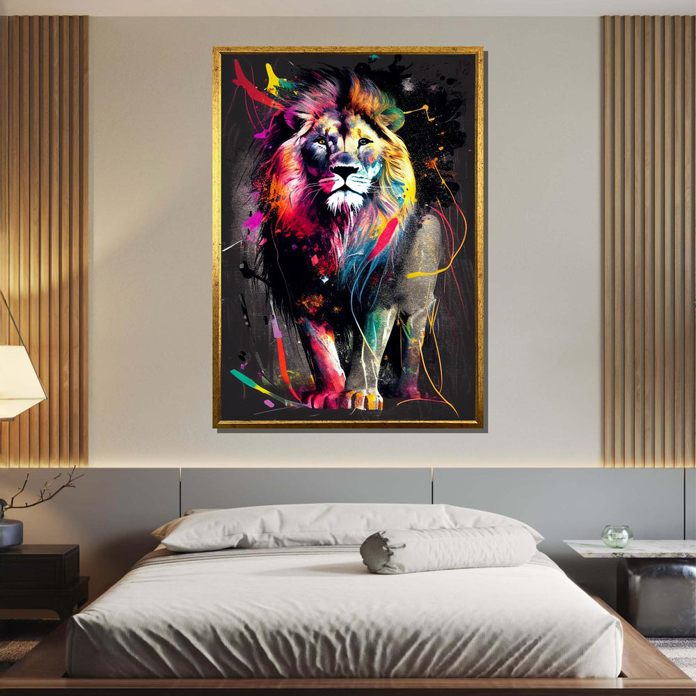 Vibrant Lion Splash Art,Colorful Abstract Lion Canvas,Modern Pop Art Animal Print,Bold Lion Wall Decor, Ready to Hang,Vibrant Wildlife Print