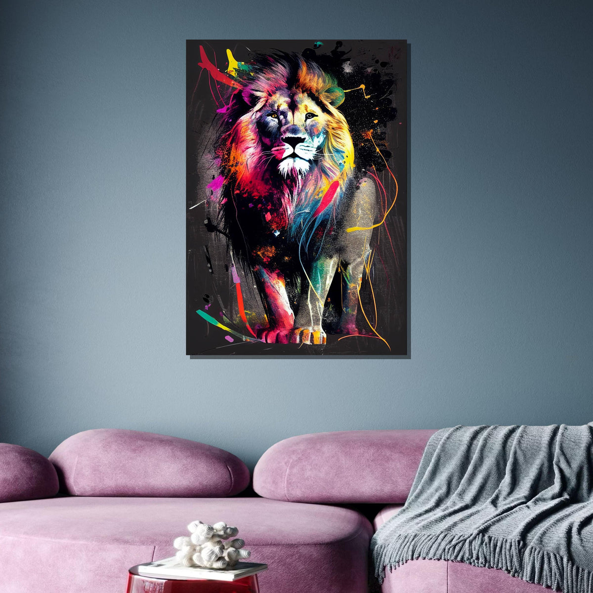 Vibrant Lion Splash Art,Colorful Abstract Lion Canvas,Modern Pop Art Animal Print,Bold Lion Wall Decor, Ready to Hang,Vibrant Wildlife Print