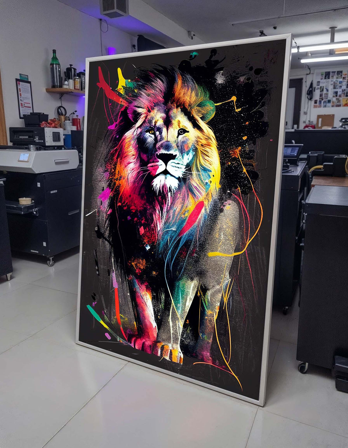 Vibrant Lion Splash Art,Colorful Abstract Lion Canvas,Modern Pop Art Animal Print,Bold Lion Wall Decor, Ready to Hang,Vibrant Wildlife Print