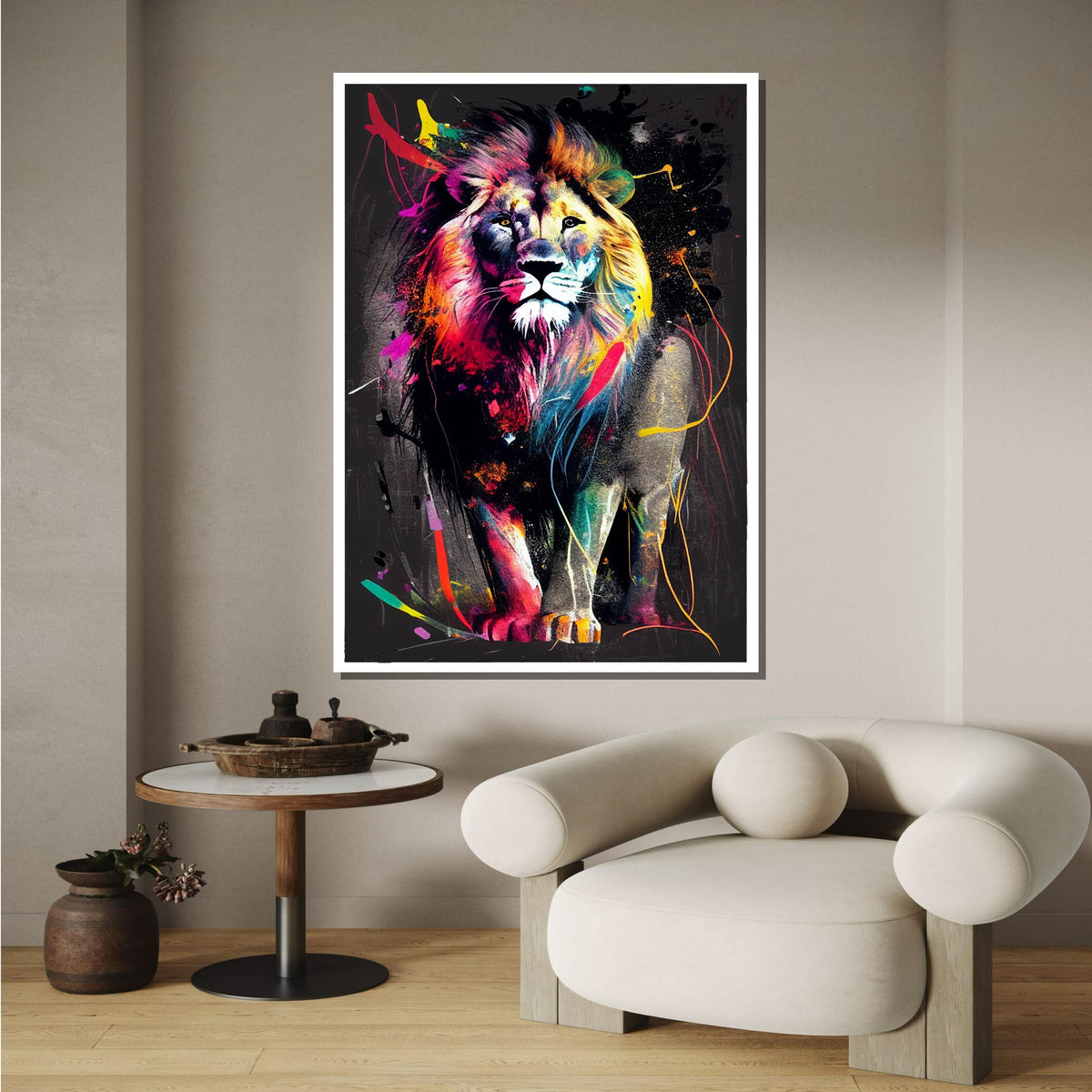 Vibrant Lion Splash Art,Colorful Abstract Lion Canvas,Modern Pop Art Animal Print,Bold Lion Wall Decor, Ready to Hang,Vibrant Wildlife Print