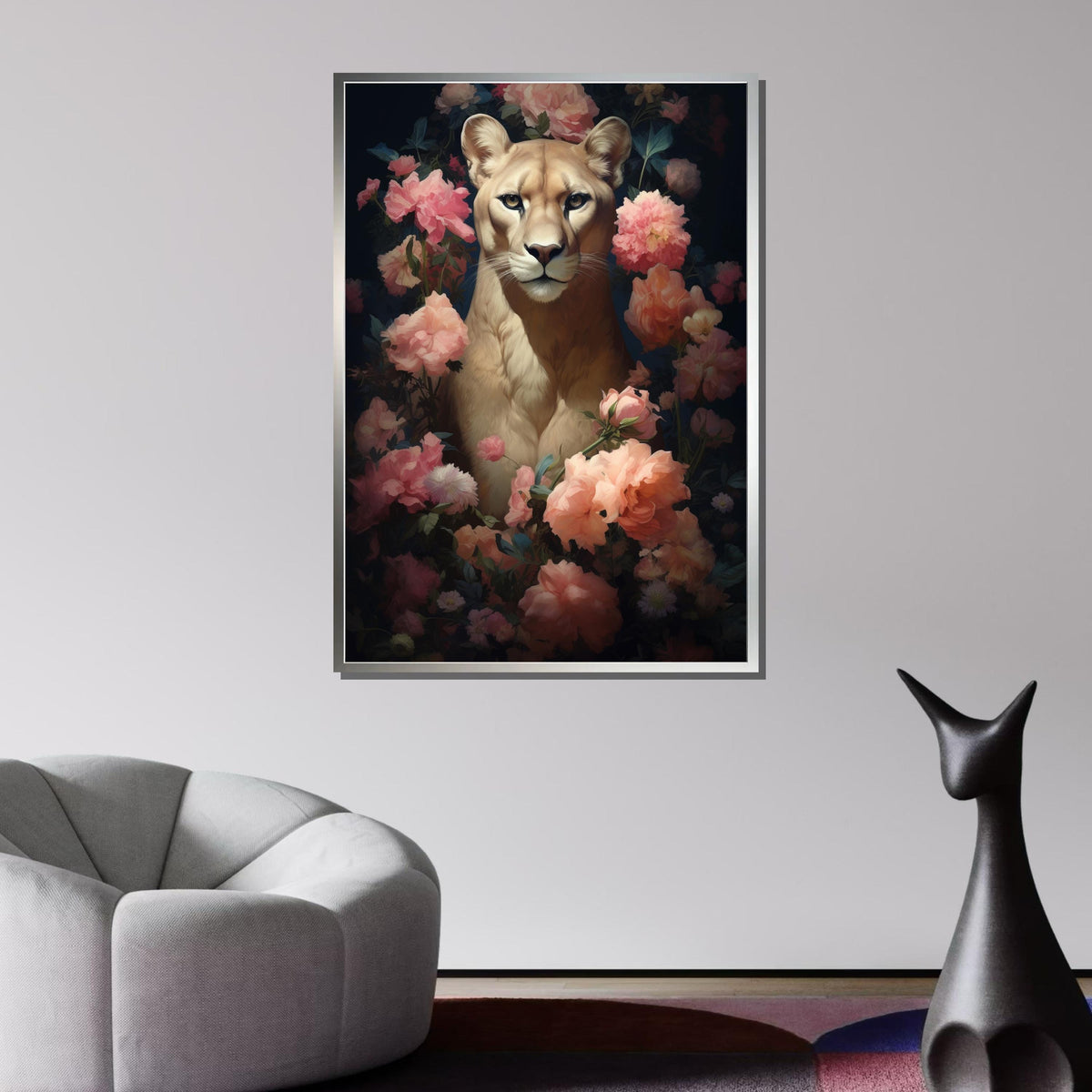 Majestic Lion with Roses Canvas,Elegant Floral Lion Art,Wild Nature Wall Decor, Lion Portrait with Flowers, Regal Animal Print,Ready to Hang