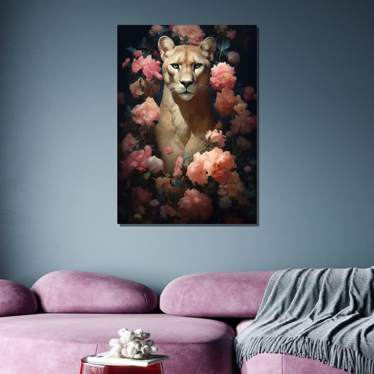 Majestic Lion with Roses Canvas,Elegant Floral Lion Art,Wild Nature Wall Decor, Lion Portrait with Flowers, Regal Animal Print,Ready to Hang