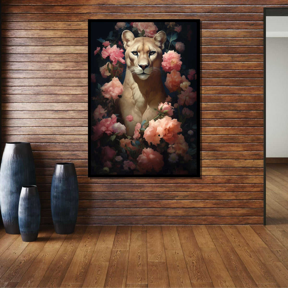 Majestic Lion with Roses Canvas,Elegant Floral Lion Art,Wild Nature Wall Decor, Lion Portrait with Flowers, Regal Animal Print,Ready to Hang